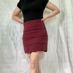 Burgundy tiered H&M mini pencil skirt